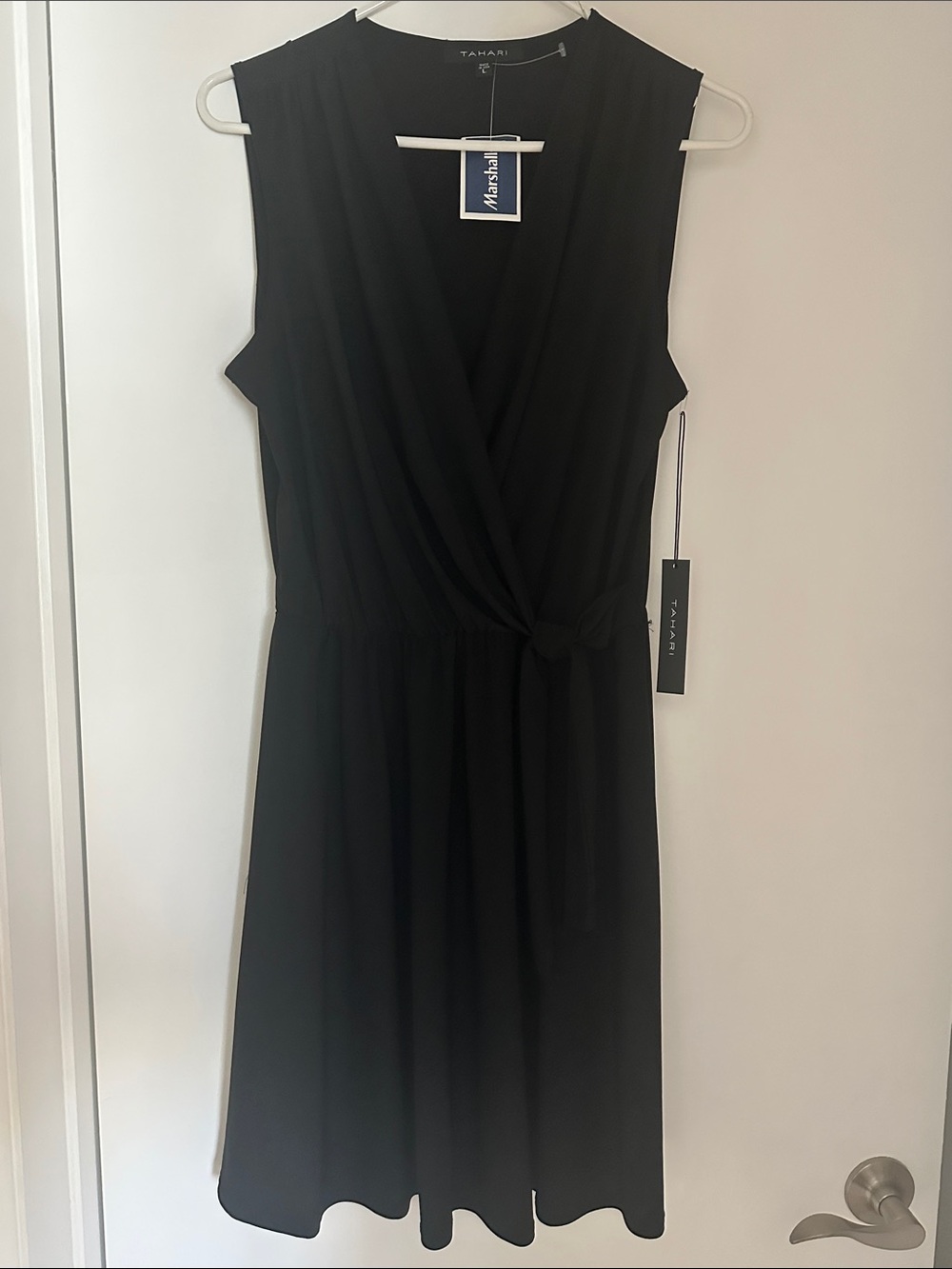 Tahari Black Sleeveless Faux-Wrap Dress Size Large NEW with tag